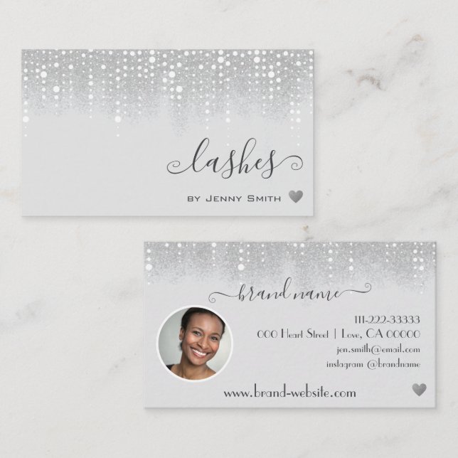 Cartão De Visita Modelo de Fotografia Chuva Bonito de Brilho Branco (Frente/Verso)