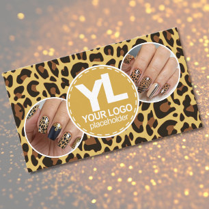 Cartão De Visita Modelo de Logotipo com 5 Fotos Estampa de Leopardo
