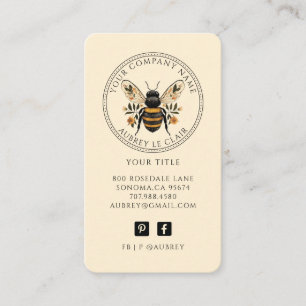 Cartão De Visita Modelo de logotipo de abelha botânica vintage