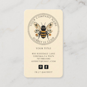 Cartão De Visita Modelo de logotipo de abelha botânica vintage