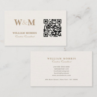 Cartão De Visita Modelo de logotipo de código QR Taupe elegante e q