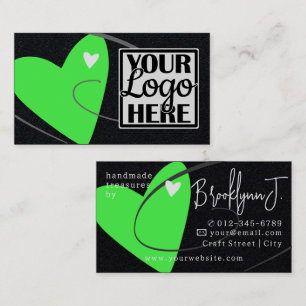 Cartão De Visita Modelo de logotipo neon verde coração de amor para