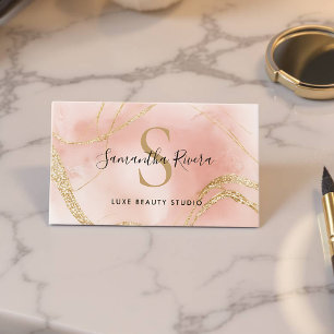 Cartão De Visita Modelo de Monograma de Mármore Rosa Elegante Blush