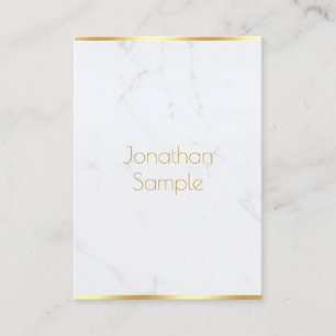 Cartão De Visita Modelo de Texto Dourado de Mármore Branco Elegant