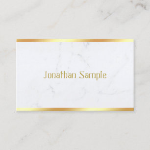 Cartão De Visita Modelo de Texto Dourado do Marble Branco Moderno P