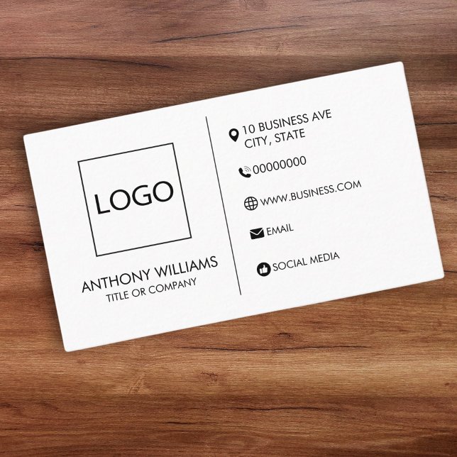 Cartão De Visita Modelo Design simples branco genérico (classic modern white business card with logo template. Create your own business card.)