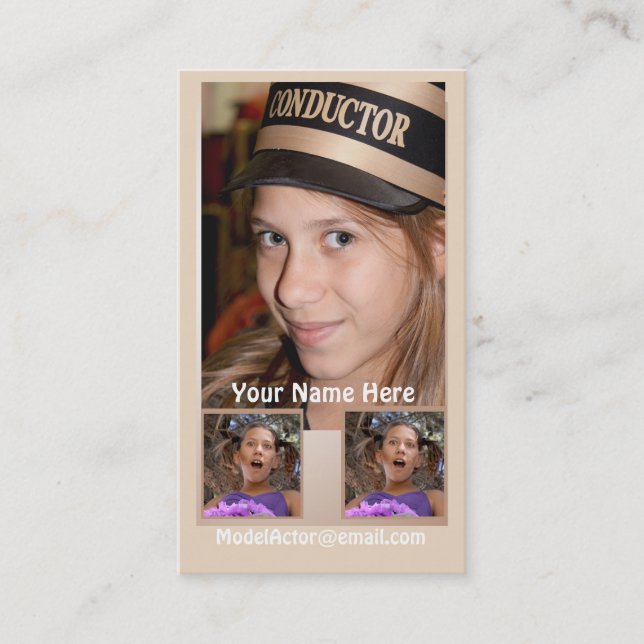 Cartão de visita modelo do Headshot do ator (Frente)