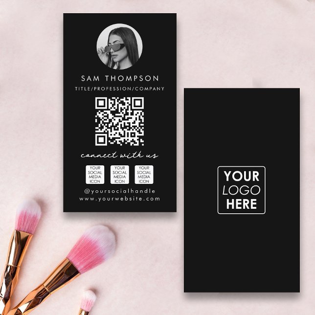 Cartão De Visita Modelo do Influenciador de Foto Preto (Black Photo Influencer Template Business Card)