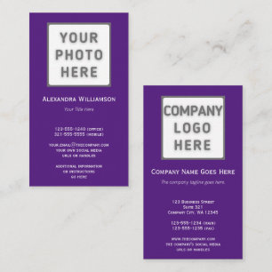Cartão De Visita Modelo do logotipo fotográfico púrpura vertical