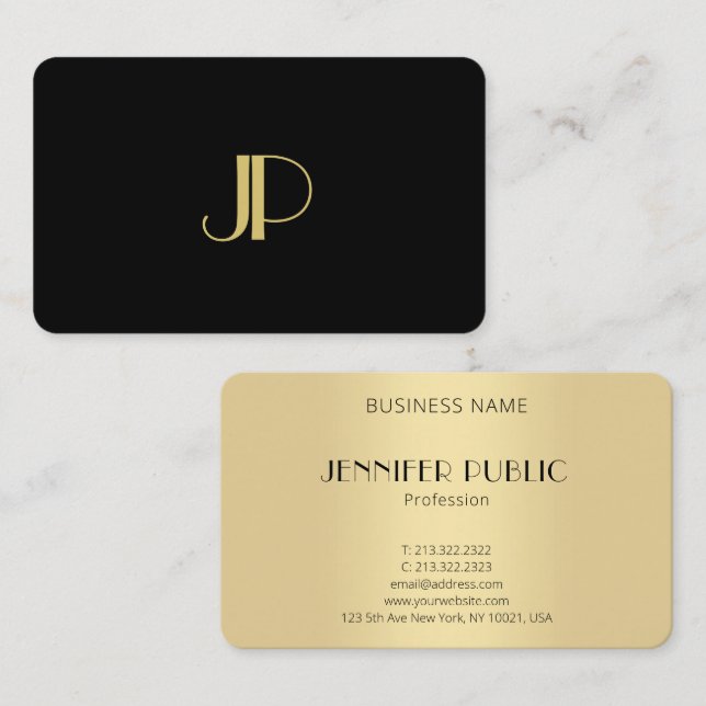 Cartão De Visita Modelo Dourado Elegante Moderno Monograma (Frente/Verso)