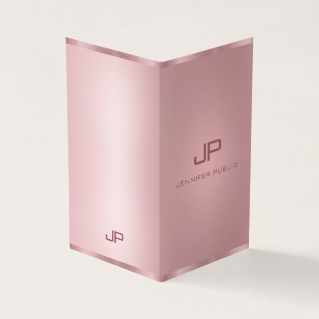 Cartão De Visita Modelo Elegante de Monograma Moderno Dourado Rosa (Exterior)