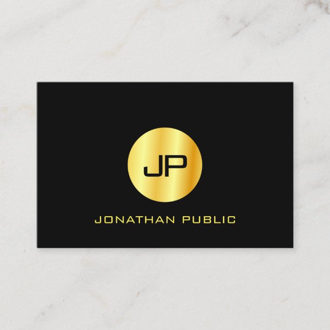 Cartão De Visita Modelo Elegante Dourado Preto Monograma (Frente)