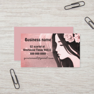 Cartão De Visita Modelo floral de cabelo asiático