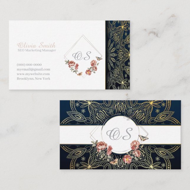 Cartão De Visita Modelo Floral Elegante Personalizável 13 (Frente/Verso)