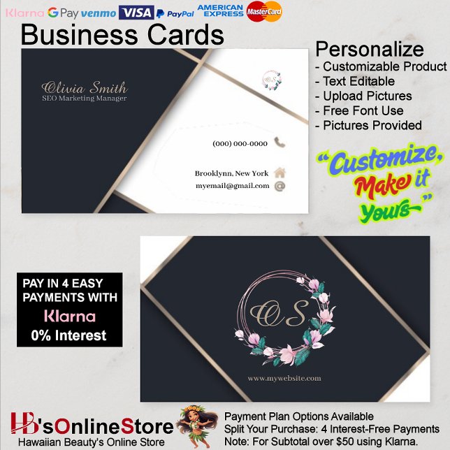 Cartão De Visita Modelo Floral Elegante Personalizável 14 (Customizable Elegant Floral Template Business Card 14.
)
