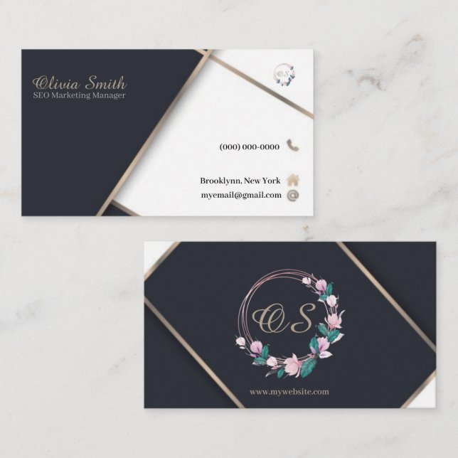 Cartão De Visita Modelo Floral Elegante Personalizável 14 (Frente/Verso)