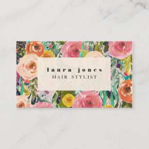 Cartão De Visita Modelo floral moderno do cabeleireiro da pintura
