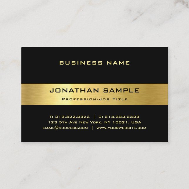 Cartão De Visita Modelo Luxe na moda moderno preto e Dourado à moda (Frente)