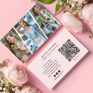 Cartão De Visita Modelo Mídia Social, Código QR & Colagem de 3 Foto