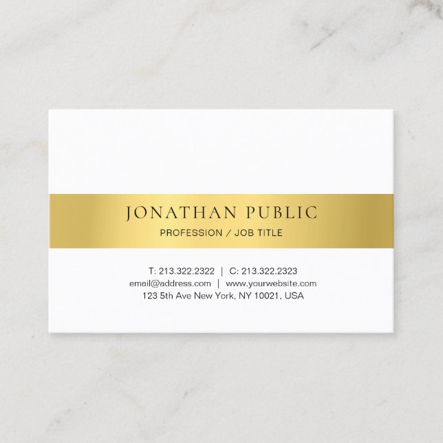 Cartão De Visita Modelo Mínimo Elegante Moderno Branco Dourado (Frente)