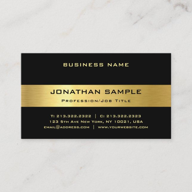Cartão De Visita Modelo moderno Luxe na moda Dourado preto atrativo (Frente)