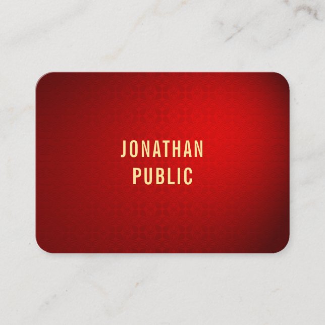 Cartão De Visita Modelo na moda Red Damask Dourado Text Professiona (Frente)