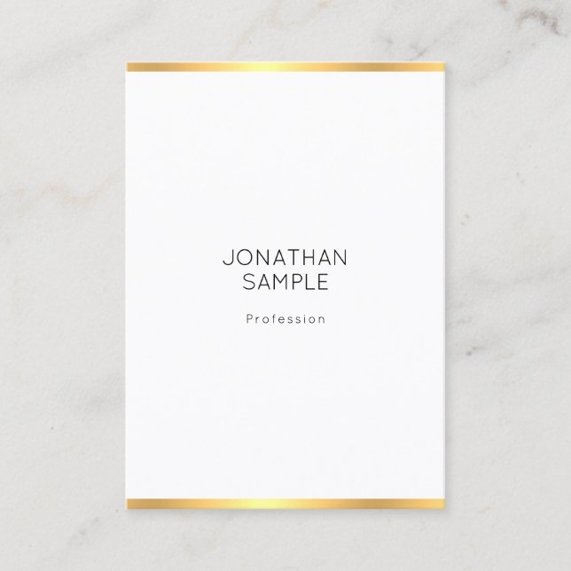 Cartão De Visita Modelo profissional branco Dourado Elegante modern (Frente)
