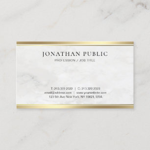 Cartão De Visita Modelo Simples Dourado e Elegante Marble Branco