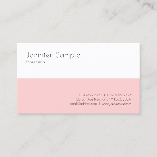 Cartão De Visita Modelo simples e elegante, branco-rosa-rosa-claro (Frente)