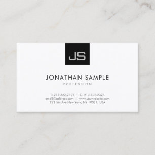 Cartão De Visita Modelo simples moderno branco preto Monogrammed