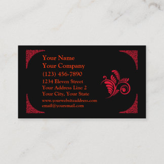 Cartão De Visita Modelo vermelho e preto elegante de Scrollwork