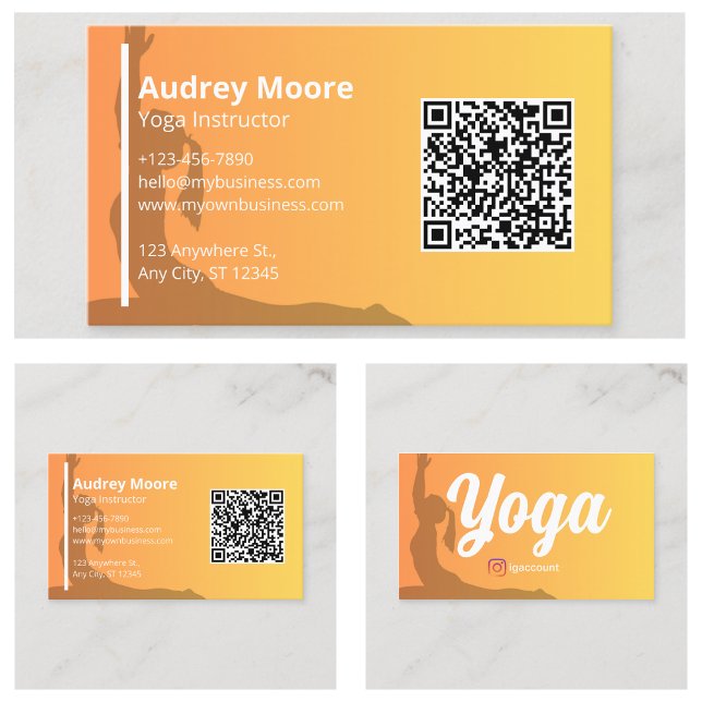 Cartão De Visita Modelos de Instrutor de Yoga Código QR (Yoga Instructor Templates QR Code Business Card
)