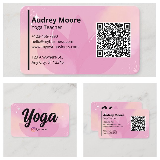 Cartão De Visita Modelos de Professor de Yoga Código QR (Yoga Teacher Templates QR Code Business Card
)