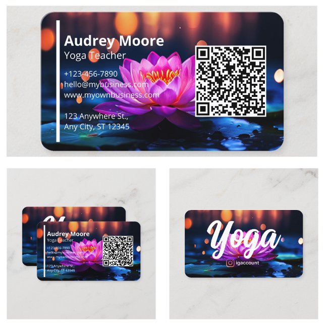 Cartão De Visita Modelos de Professores Ioga Modernos Elegantes da  (Lotus Flower Modern Elegant Yoga Teacher Templates Business Card
)