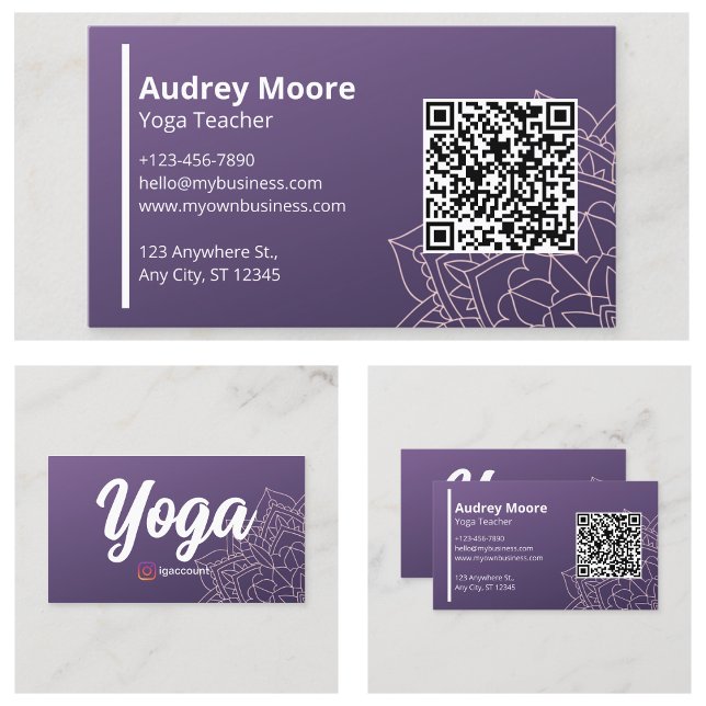 Cartão De Visita Modelos de QR Code para Professores de Yoga (QR Code Yoga Teacher Templates Business Card
)