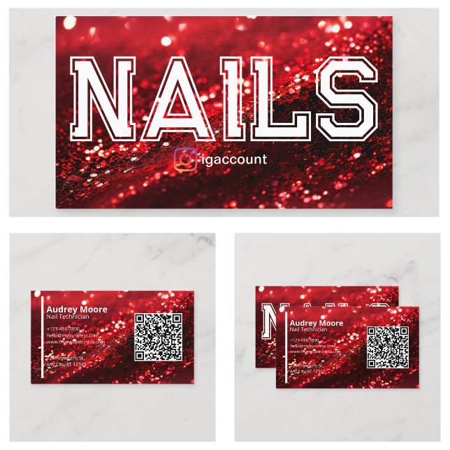 Cartão De Visita Modelos de técnicos de pregas profissionais de cód (QR Code Red Professional Nail Technician Templates Business Card
)