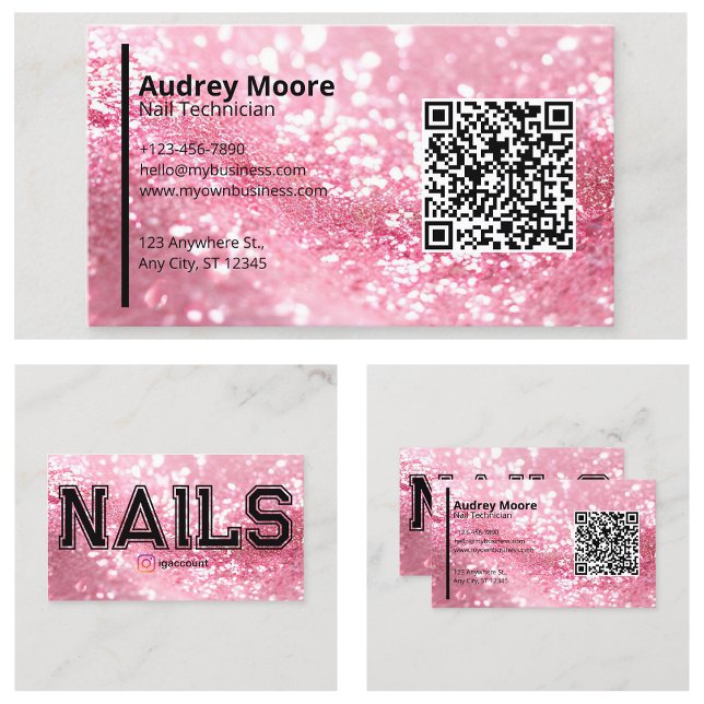 Cartão De Visita Modelos profissionais de técnicos de unhas de códi (QR Code Professional Nail Technician Templates Business Card
)