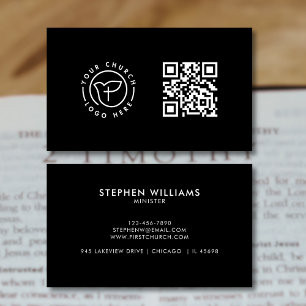 Cartão De Visita Moderar o logotipo da sua igreja Código QR preto e
