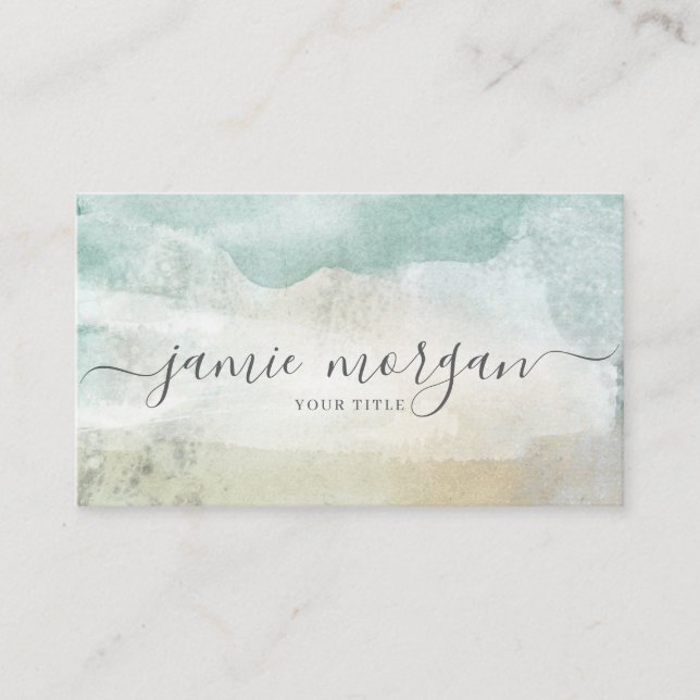 Cartão De Visita Modern Abstract Blue Green Watercolor Shapes (Frente)