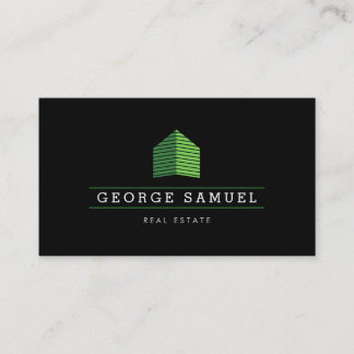 Cartão De Visita Modern Abstract Green Home Logo Realtor Black