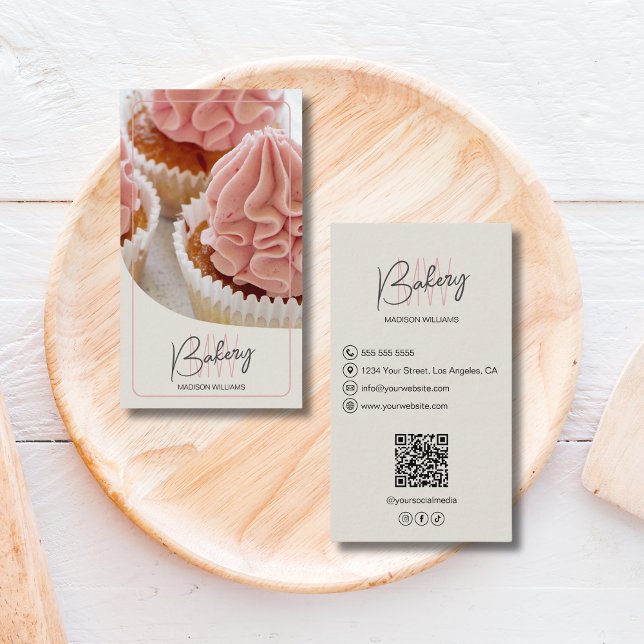 Cartão De Visita Modern Bakery Monogram Logo QR Code (Modern Bakery Monogram Logo QR Code Business Card)
