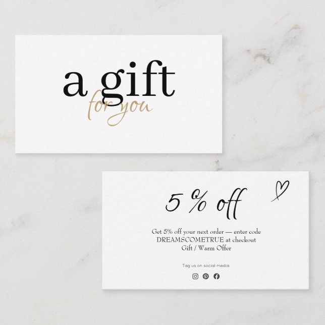 Cartão De Visita Modern Black and Gold Typography Business Discount (Frente/Verso)