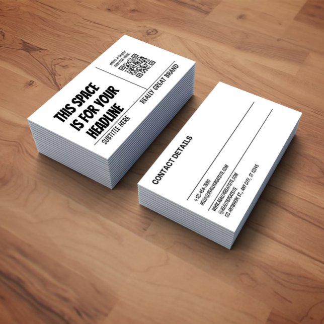 Cartão De Visita Modern Black and White QR Code Business Card (Criador carregado)