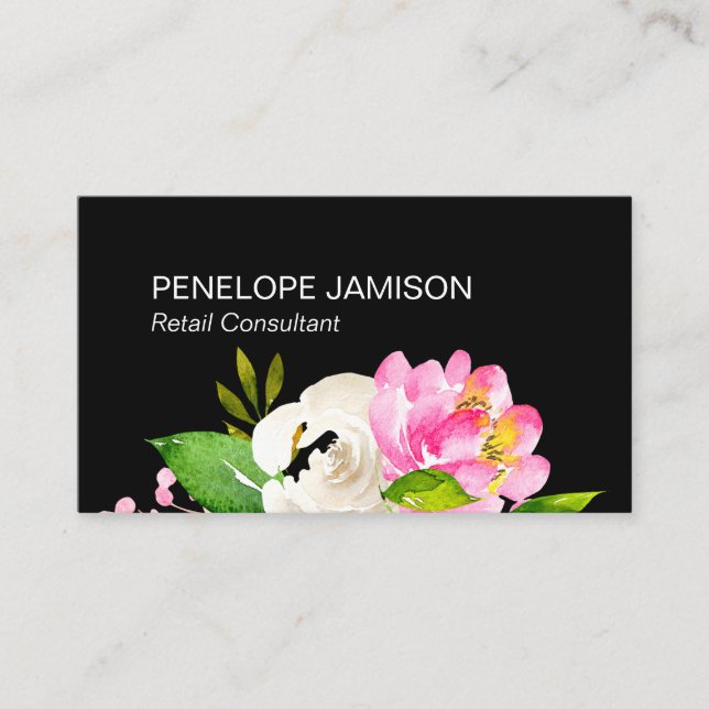 Cartão De Visita Modern Black Floral  (Frente)