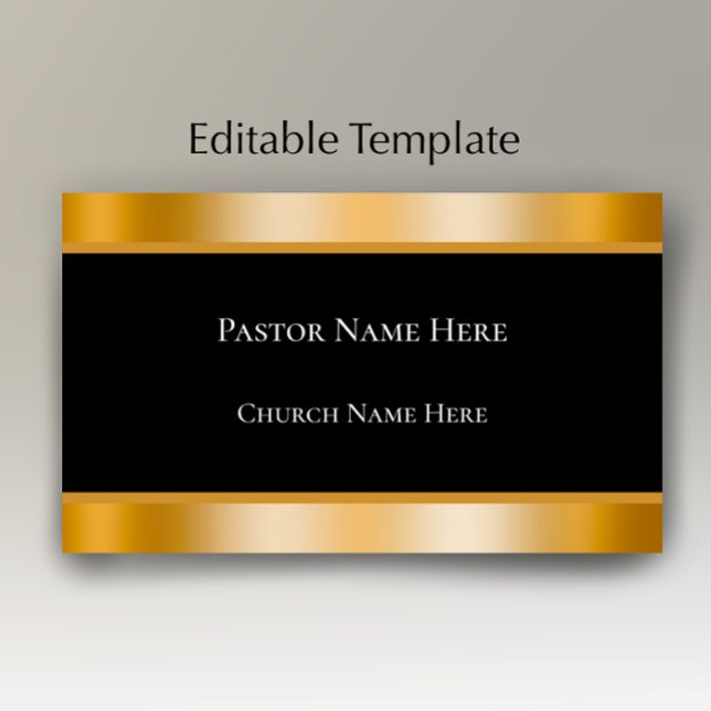 Cartão De Visita Modern Black & Gold Custom Text Church Pastor  (Add your own words to this elegant faux gold and black business card template
)