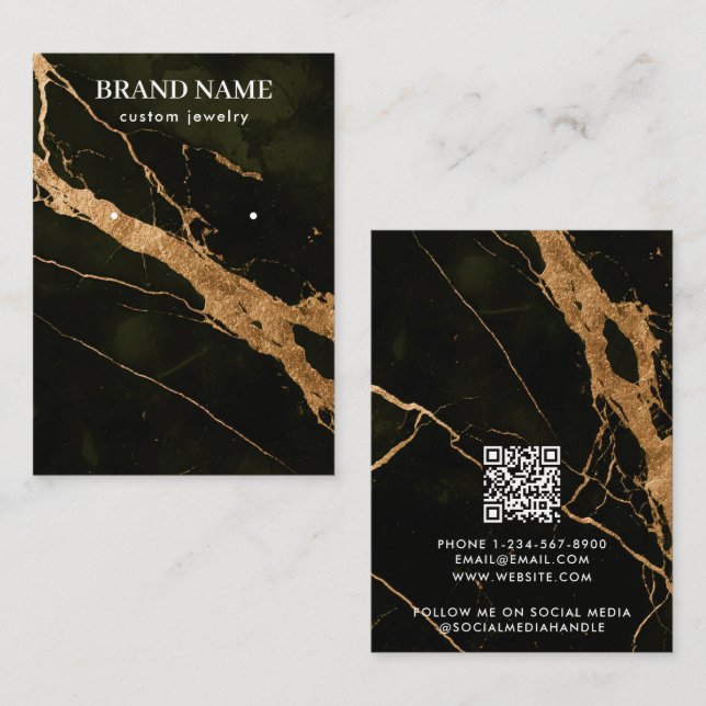 Cartão De Visita Modern Black Gold Marble Jewelry Display Card (Frente/Verso)