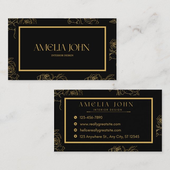 Cartão De Visita Modern Black Gold Professional Business Card (Frente/Verso)