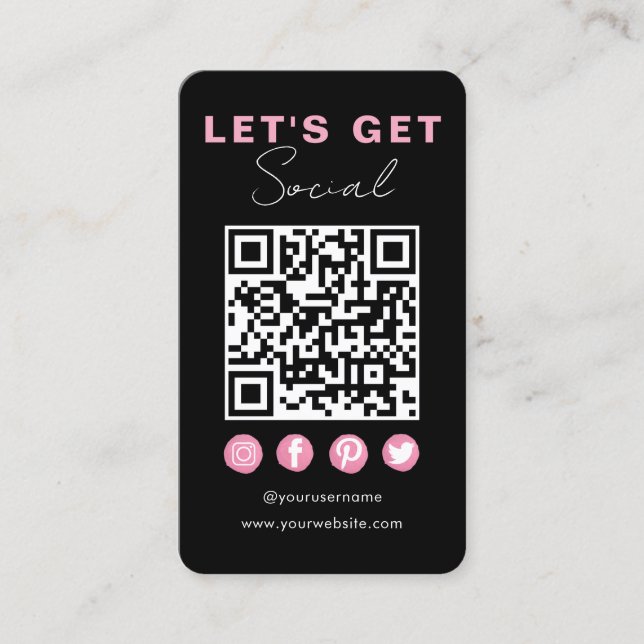 Cartão De Visita Modern Black Pink Conecta-Se Com O Código QR Dos E (Frente)