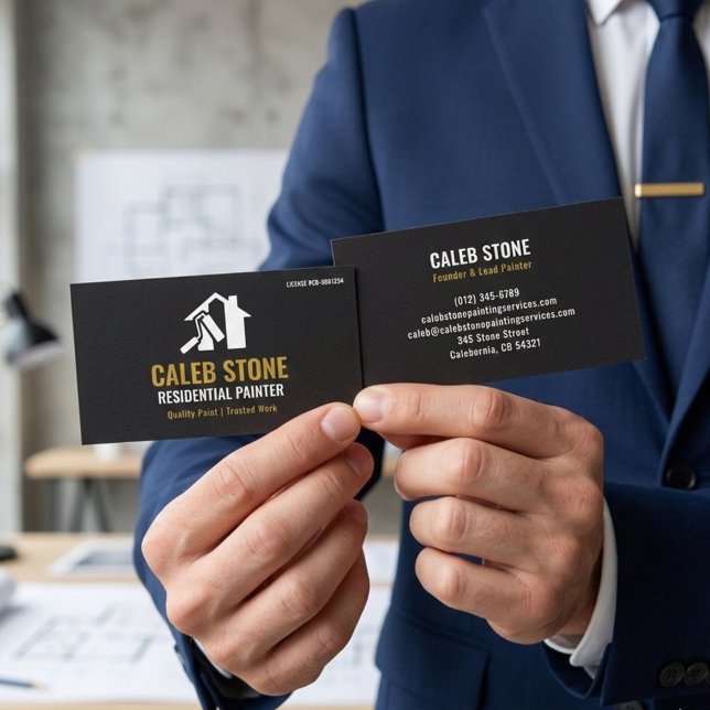 Cartão De Visita Modern Black Residential Painter & House Painting (Criador carregado)