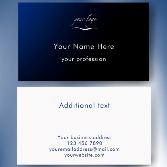 Cartão De Visita Modern Blue Gradient Add Logo Custom Professional (Personalize this blue gradient professional business card template with your custom text.
)